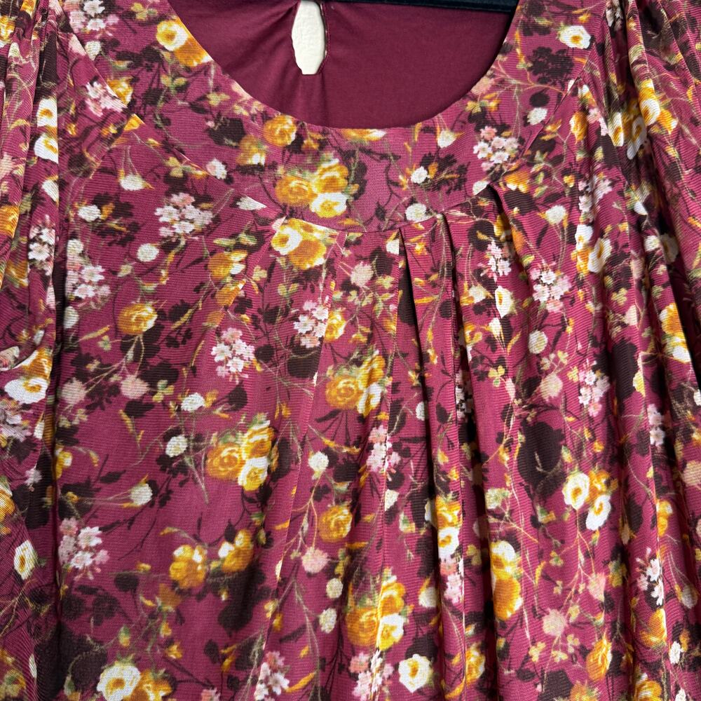 Stem & Vine Floral Peasant Blouse 2X Burgundy Boho Balloon Sleeve Plus - Picture 8 of 13